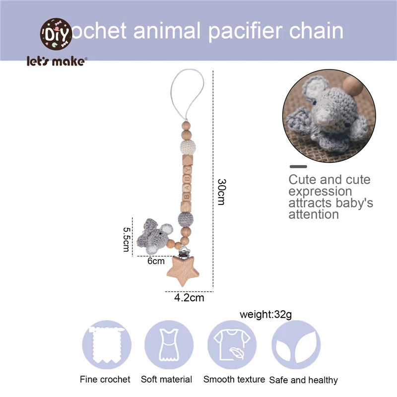 Wooden & Crochet Pacifier Clip