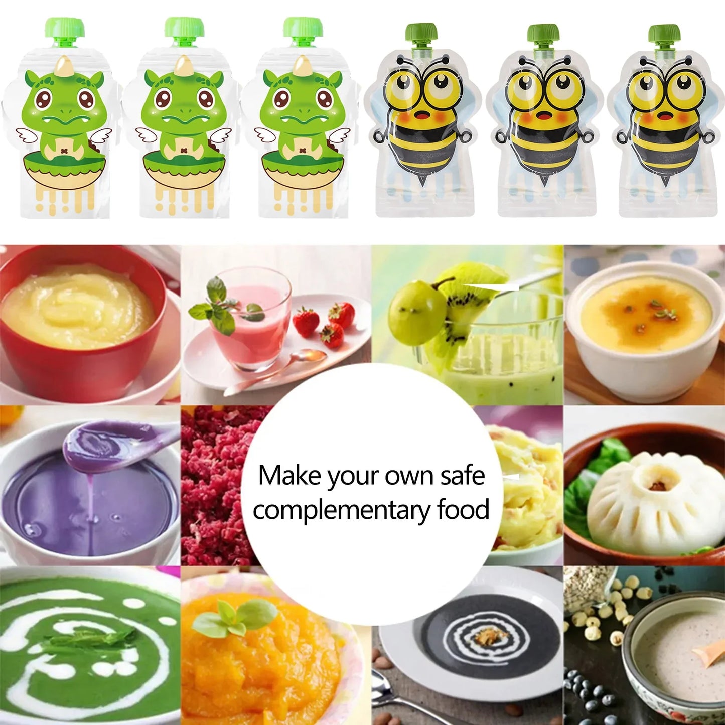 8pcs 148ml BPA-Free Reusable Sealed Complementary Food Pouch