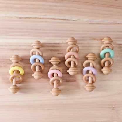 Baby Toys Wooden Rattles with Silicone Ring