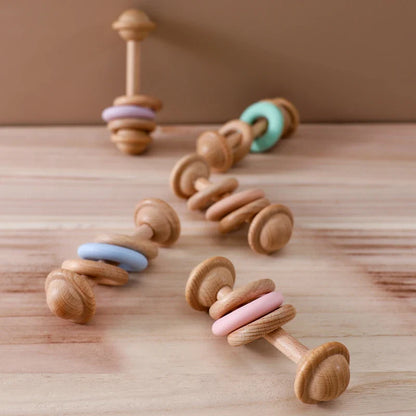 Baby Toys Wooden Rattles with Silicone Ring