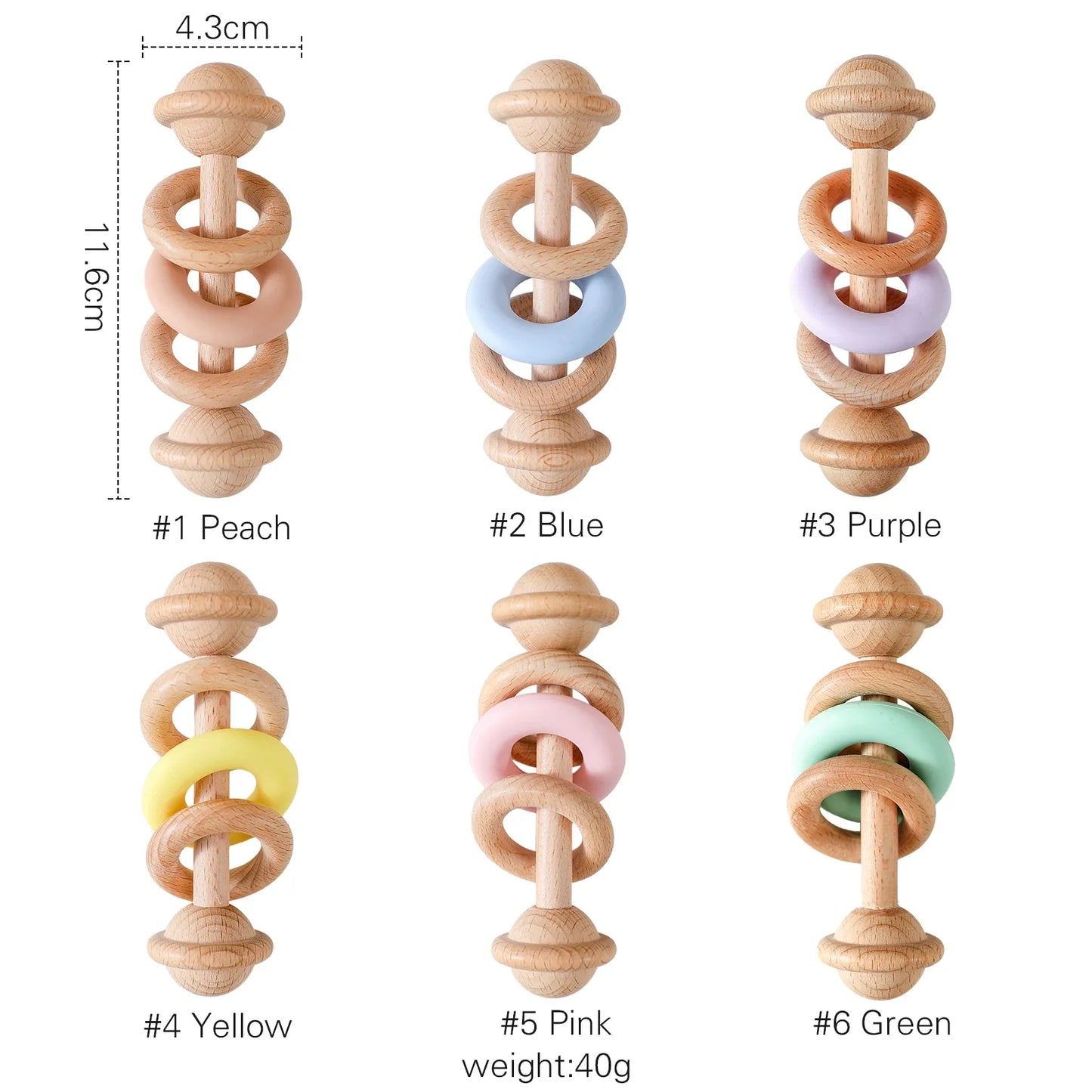 Baby Toys Wooden Rattles with Silicone Ring