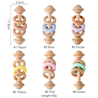 Baby Toys Wooden Rattles with Silicone Ring